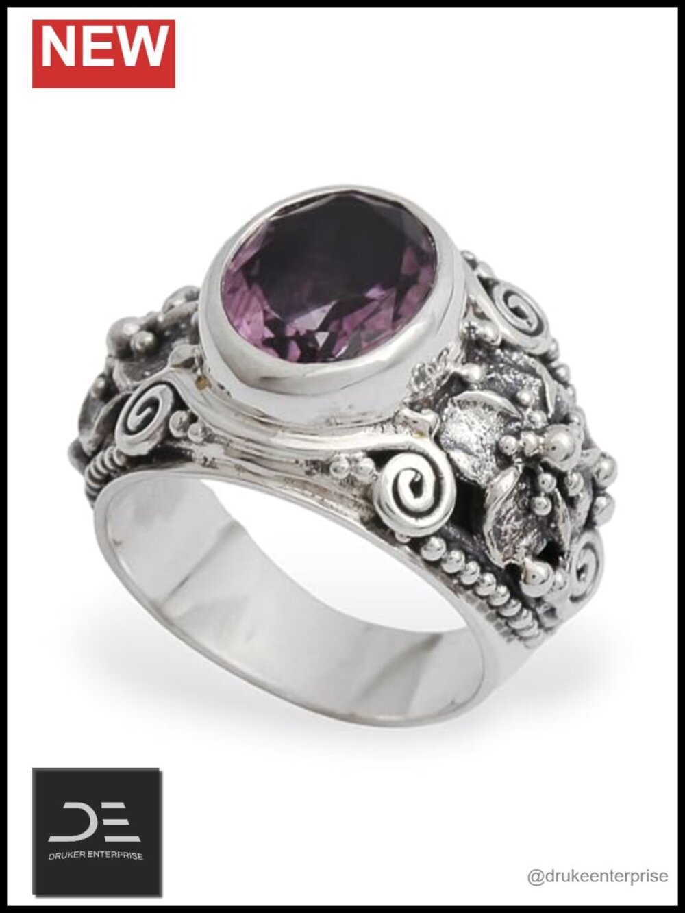 NOVICA Handmade Amethyst Cocktail Ring Sterling Silver Band